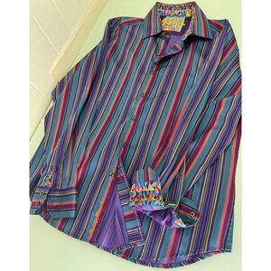 Robert Graham Shirt Mens XL Classic Fit Flipped Cuff Striped Multicolor Artsy